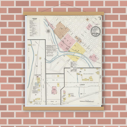 Old map wall art mockup — magnetic wood frame on brick wall — Sanborn Fire Insurance Map from Midland, Midland County, Michigan (1889) - Complete Map Set