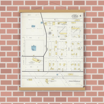 Old map wall art mockup — magnetic wood frame on brick wall — Sanborn Fire Insurance Map from Pipestone, Pipestone County, Minnesota (1898), Sheet #0004