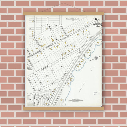 Old map wall art mockup — magnetic wood frame on brick wall — Sanborn Fire Insurance Map from Clementon, Camden County, New Jersey (1919), Sheet #0006