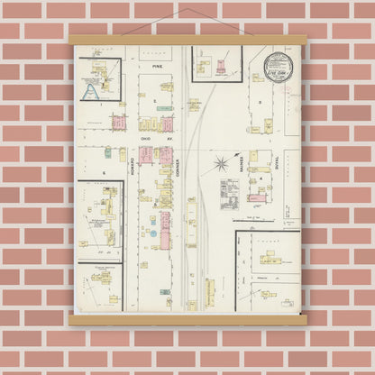 Old map wall art mockup — magnetic wood frame on brick wall — Sanborn Fire Insurance Map from Live Oak, Suwanee County, Florida (1890), Sheet #0001