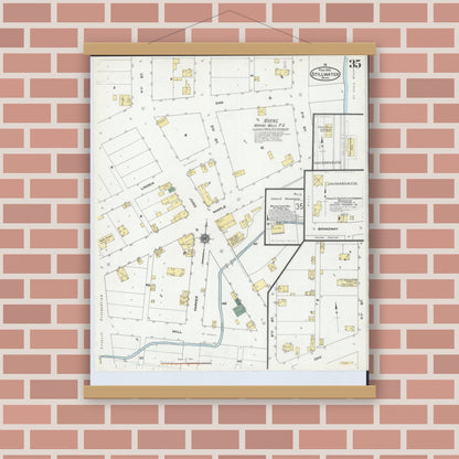 Old map wall art mockup — magnetic wood frame on brick wall — Sanborn Fire Insurance Map from Stillwater, Washington County, Minnesota (1910), Sheet #0035