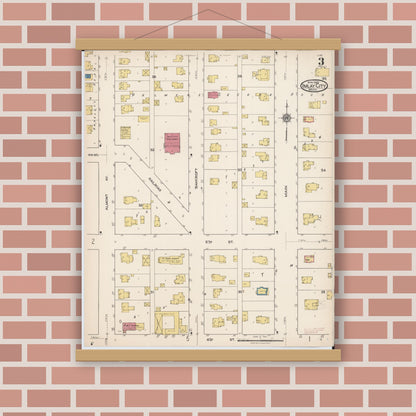 Old map wall art mockup — magnetic wood frame on brick wall — Sanborn Fire Insurance Map from Imlay City, Lapeer County, Michigan (1922), Sheet #0003