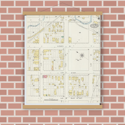 Old map wall art mockup — magnetic wood frame on brick wall — Sanborn Fire Insurance Map from Ashland, Ashland County, Wisconsin (1895), Sheet #0006