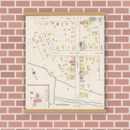 Old map wall art mockup — magnetic wood frame on brick wall — Sanborn Fire Insurance Map from McHenry, McHenry County, Illinois (1922), Sheet #0005