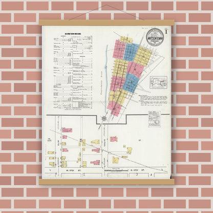 Old map wall art mockup — magnetic wood frame on brick wall — Sanborn Fire Insurance Map from Watsontown, Northumberland County, Pennsylvania (1921) - Complete Map Set
