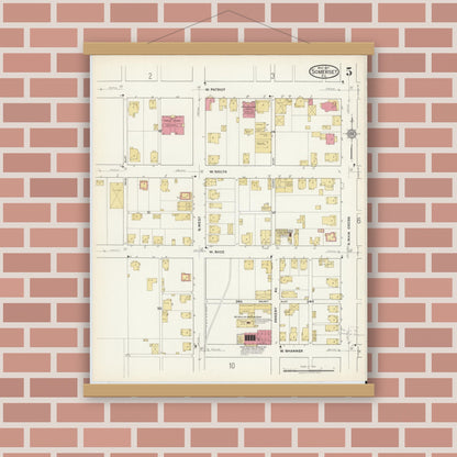 Old map wall art mockup — magnetic wood frame on brick wall — Sanborn Fire Insurance Map from Somerset, Somerset County, Pennsylvania (1917), Sheet #0005