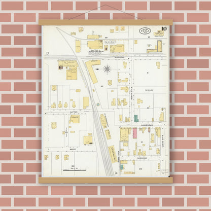 Old map wall art mockup — magnetic wood frame on brick wall — Sanborn Fire Insurance Map from Ocala, Marion County, Florida (1906), Sheet #0010