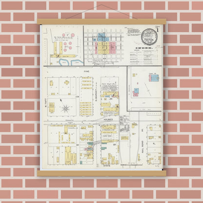 Old map wall art mockup — magnetic wood frame on brick wall — Sanborn Fire Insurance Map from Paxton, Ford County, Illinois (1892) - Complete Map Set