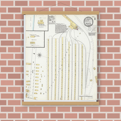 Old map wall art mockup — magnetic wood frame on brick wall — Sanborn Fire Insurance Map from Atkinson, Iron County, Michigan (1900), Sheet #0001