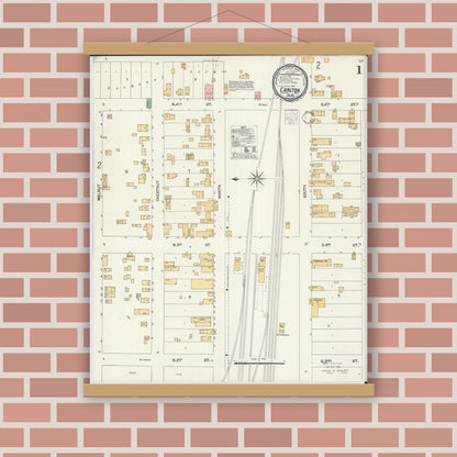 Old map wall art mockup — magnetic wood frame on brick wall — Sanborn Fire Insurance Map from Carlton, Carlton County, Minnesota (1901), Sheet #0001