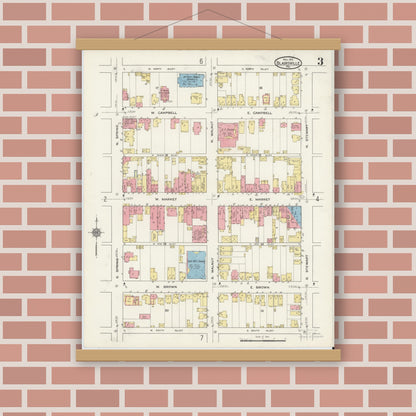 Old map wall art mockup — magnetic wood frame on brick wall — Sanborn Fire Insurance Map from Blairsville, Indiana County, Pennsylvania (1915), Sheet #0003