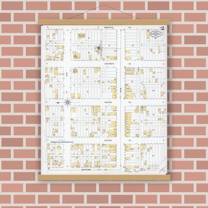 Old map wall art mockup — magnetic wood frame on brick wall — Sanborn Fire Insurance Map from Biwabik, Saint Louis County, Minnesota (1900), Sheet #0002