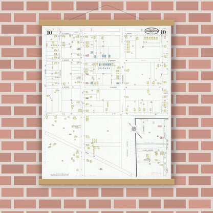 Old map wall art mockup — magnetic wood frame on brick wall — Sanborn Fire Insurance Map from Hammonton, Atlantic County, New Jersey (1930), Sheet #0010