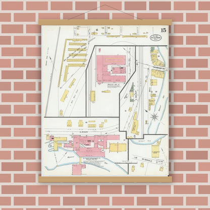 Old map wall art mockup — magnetic wood frame on brick wall — Sanborn Fire Insurance Map from Hyde Park, Norfolk County, Massachusetts (1900), Sheet #0015