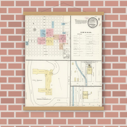 Old map wall art mockup — magnetic wood frame on brick wall — Sanborn Fire Insurance Map from Riverside, Riverside County, California (1888) - Complete Map Set