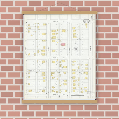 Old map wall art mockup — magnetic wood frame on brick wall — Sanborn Fire Insurance Map from Joplin, Jasper County, Missouri (1900), Sheet #0002