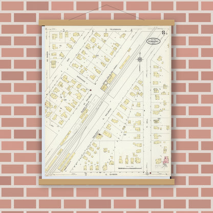 Old map wall art mockup — magnetic wood frame on brick wall — Sanborn Fire Insurance Map from Dowagiac, Cass County, Michigan (1913), Sheet #0008