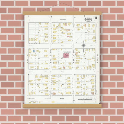 Old map wall art mockup — magnetic wood frame on brick wall — Sanborn Fire Insurance Map from Brainerd, Crow Wing County, Minnesota (1917), Sheet #0011
