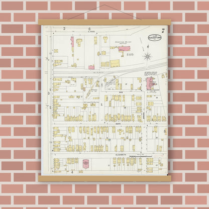 Old map wall art mockup — magnetic wood frame on brick wall — Sanborn Fire Insurance Map from Bordentown, Burlington County, New Jersey (1897), Sheet #0007