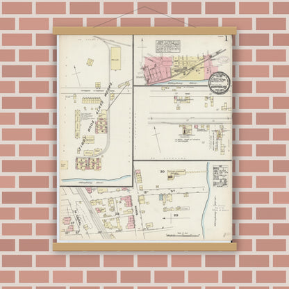 Old map wall art mockup — magnetic wood frame on brick wall — Sanborn Fire Insurance Map from Sharpsburg, Allegheny County, Pennsylvania (1884) - Complete Map Set