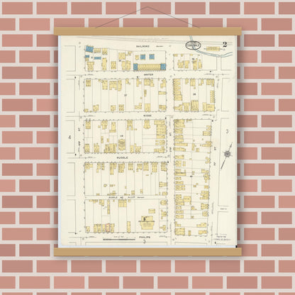 Old map wall art mockup — magnetic wood frame on brick wall — Sanborn Fire Insurance Map from Coaldale, Schuylkill County, Pennsylvania (1916), Sheet #0002