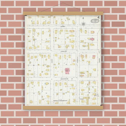 Old map wall art mockup — magnetic wood frame on brick wall — Sanborn Fire Insurance Map from Neenah, Winnebago County, Wisconsin (1895), Sheet #0004