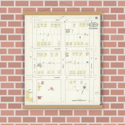 Old map wall art mockup — magnetic wood frame on brick wall — Sanborn Fire Insurance Map from Collingswood, Camden County, New Jersey (1915), Sheet #0011