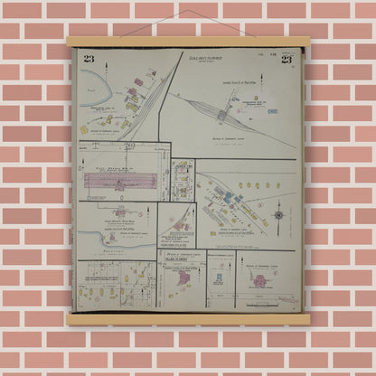 Old map wall art mockup — magnetic wood frame on brick wall — Sanborn Fire Insurance Map from Herrin, Williamson County, Illinois (1947), Sheet #0023