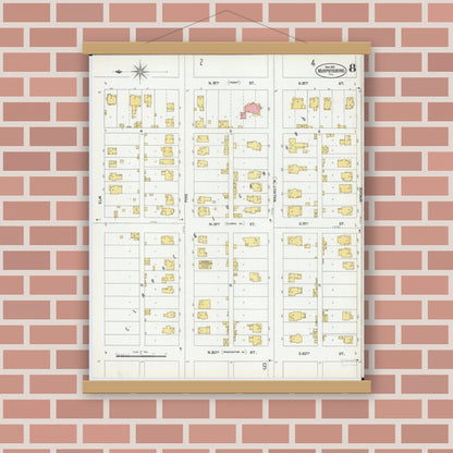 Old map wall art mockup — magnetic wood frame on brick wall — Sanborn Fire Insurance Map from Murphysboro, Jackson County, Illinois (1902), Sheet #0008