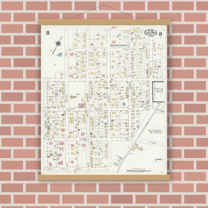 Old map wall art mockup — magnetic wood frame on brick wall — Sanborn Fire Insurance Map from Eagle Pass, Maverick County, Texas (1924), Sheet #0008