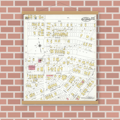 Old map wall art mockup — magnetic wood frame on brick wall — Sanborn Fire Insurance Map from East Liverpool, Columbiana County, Ohio (1923), Sheet #0022