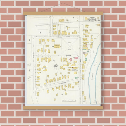 Old map wall art mockup — magnetic wood frame on brick wall — Sanborn Fire Insurance Map from Ashtabula, Ashtabula County, Ohio (1898), Sheet #0005
