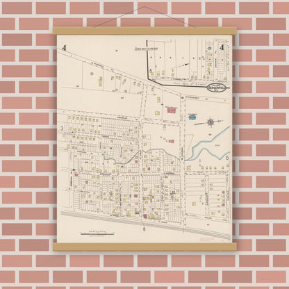 Old map wall art mockup — magnetic wood frame on brick wall — Sanborn Fire Insurance Map from Bergenfield, Bergen County, New Jersey (1923), Sheet #0004