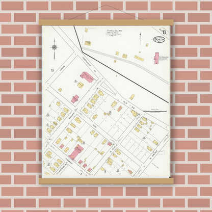 Old map wall art mockup — magnetic wood frame on brick wall — Sanborn Fire Insurance Map from Beacon, Dutchess County, New York (1919), Sheet #0008