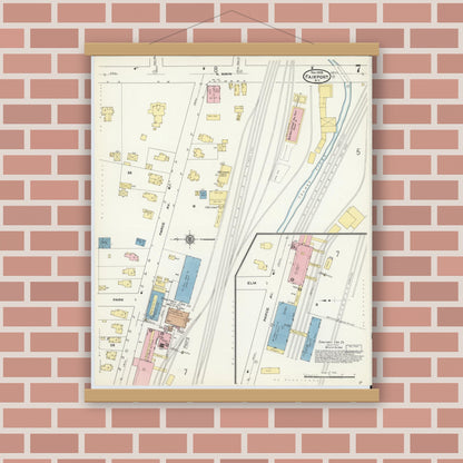 Old map wall art mockup — magnetic wood frame on brick wall — Sanborn Fire Insurance Map from Fairport, Monroe County, New York (1909), Sheet #0007