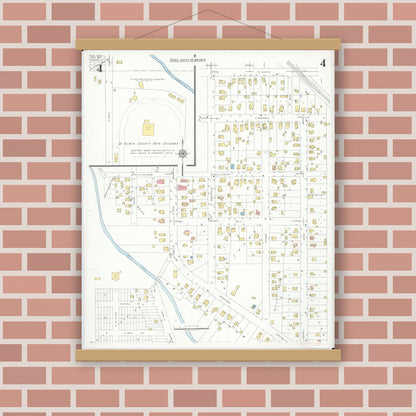 Old map wall art mockup — magnetic wood frame on brick wall — Sanborn Fire Insurance Map from Yale, Saint Clair County, Michigan (1937), Sheet #0004