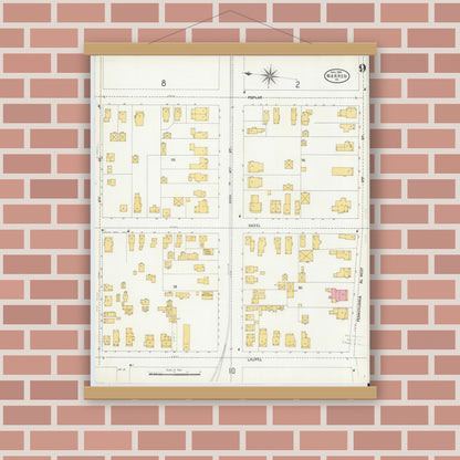 Old map wall art mockup — magnetic wood frame on brick wall — Sanborn Fire Insurance Map from Warren, Warren County, Pennsylvania (1904), Sheet #0009
