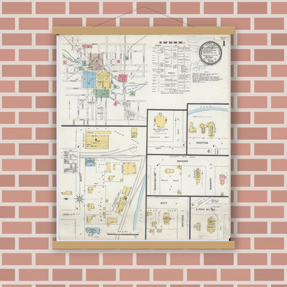 Old map wall art mockup — magnetic wood frame on brick wall — Sanborn Fire Insurance Map from Ripon, Fond du Lac County, Wisconsin (1898) - Complete Map Set