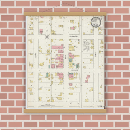 Old map wall art mockup — magnetic wood frame on brick wall — Sanborn Fire Insurance Map from Milford, Kosciusko County, Indiana (1893) - Complete Map Set