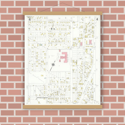 Old map wall art mockup — magnetic wood frame on brick wall — Sanborn Fire Insurance Map from Monahans, Ward County, Texas (1940), Sheet #0004