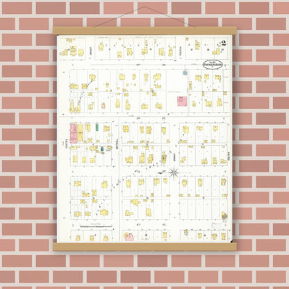 Old map wall art mockup — magnetic wood frame on brick wall — Sanborn Fire Insurance Map from Parkersburg, Butler County, Iowa (1902), Sheet #0002