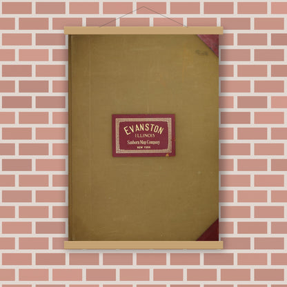 Old map wall art mockup — magnetic wood frame on brick wall — Sanborn Fire Insurance Map from Evanston, Cook County, Illinois (1950), Sheet #0001