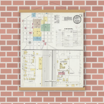 Old map wall art mockup — magnetic wood frame on brick wall — Sanborn Fire Insurance Map from Salisbury, Rowan County, North Carolina (1896) - Complete Map Set