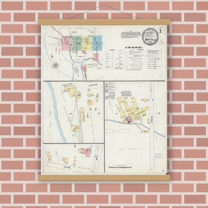 Old map wall art mockup — magnetic wood frame on brick wall — Sanborn Fire Insurance Map from Monticello, Sullivan County, New York (1897), Sheet #0001