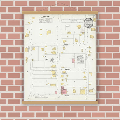 Old map wall art mockup — magnetic wood frame on brick wall — Sanborn Fire Insurance Map from Rockingham, Richmond County, North Carolina (1900) - Complete Map Set