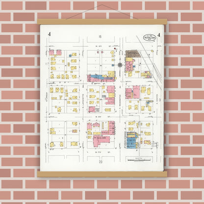 Old map wall art mockup — magnetic wood frame on brick wall — Sanborn Fire Insurance Map from Royal Oak, Oakland County, Michigan (1926), Sheet #0004