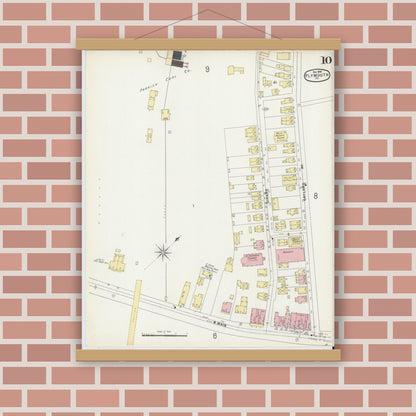 Old map wall art mockup — magnetic wood frame on brick wall — Sanborn Fire Insurance Map from Plymouth, Luzerne County, Pennsylvania (1896), Sheet #0010