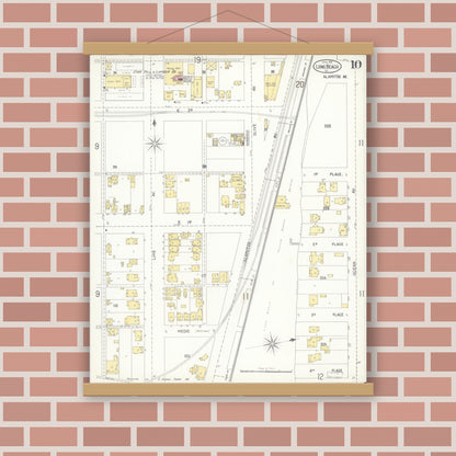 Old map wall art mockup — magnetic wood frame on brick wall — Sanborn Fire Insurance Map from Long Beach, Los Angeles County, California (1905), Sheet #0010
