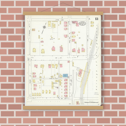 Old map wall art mockup — magnetic wood frame on brick wall — Sanborn Fire Insurance Map from Beaver, Beaver County, Pennsylvania (1912), Sheet #0013