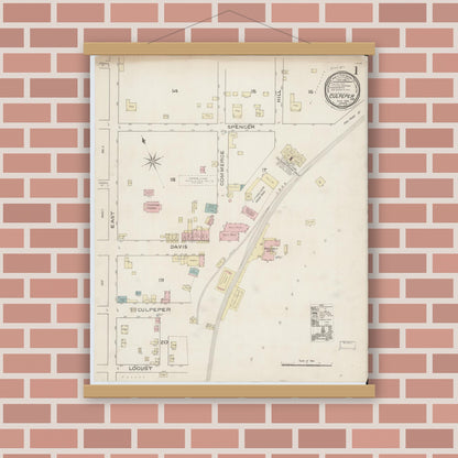 Old map wall art mockup — magnetic wood frame on brick wall — Sanborn Fire Insurance Map from Culpeper, Culpeper County, Virginia (1886) - Complete Map Set